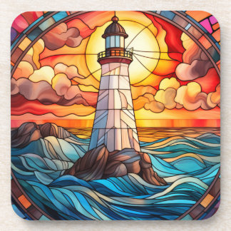 Orange Sunset Lighthouse Festglas Getränkeuntersetzer
