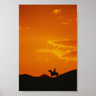 Orange Sunset mit Cowboy-Silhouette Poster