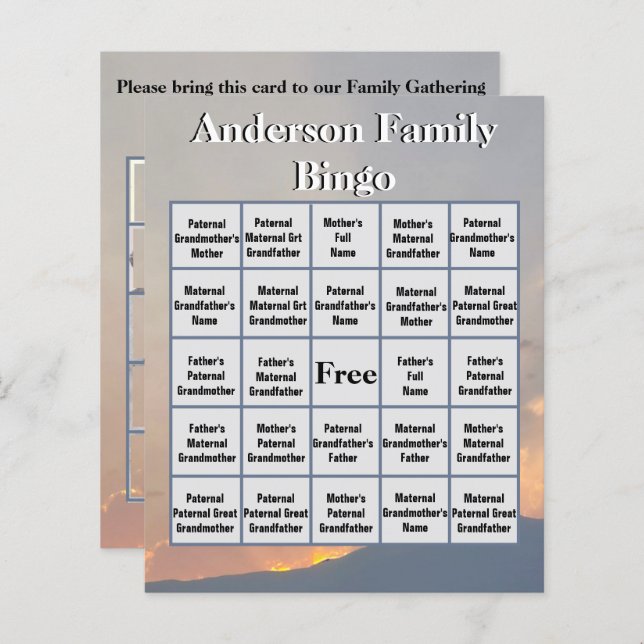 Orange Sunset Mountain Foto Family Bingo (Vorne/Hinten)