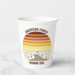Orange Sunset Mountain Retro Family Wiedersehen Pa Pappbecher