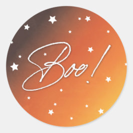 Orange Sunset Scattered Stars Boo! Halloween Runder Aufkleber