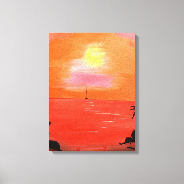 Orange Sunset Sky Malerei Wrapped Canvas Leinwanddruck (Vorderseite)