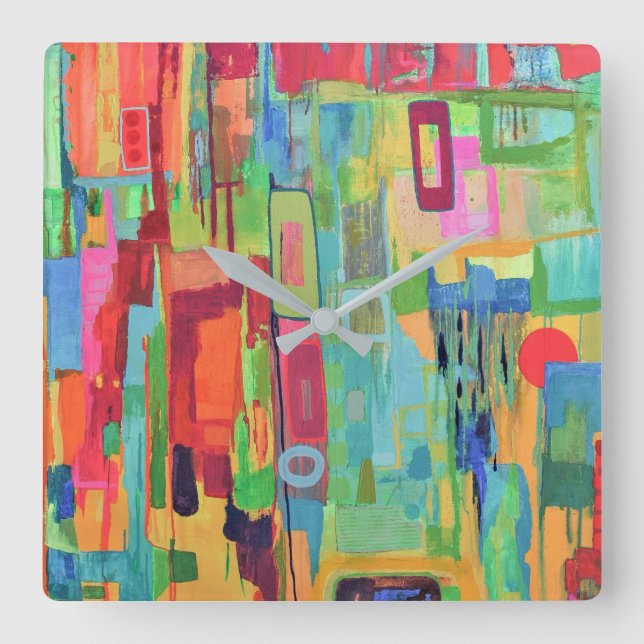 Orange Sunshine Wall Clock Quadratische Wanduhr (Vorderseite)