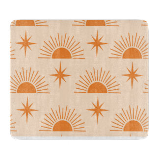 Orange Sunshine with Mid Century Starbursts  Schneidebrett