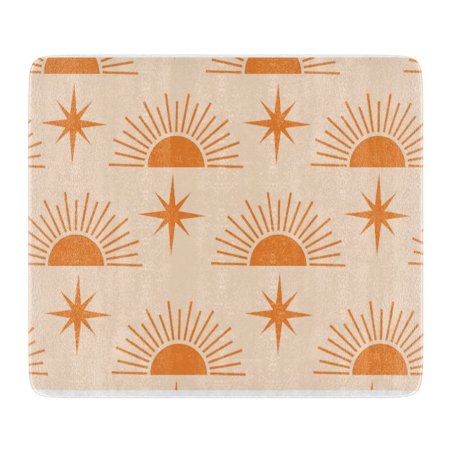 Orange Sunshine with Mid Century Starbursts  Schneidebrett (Vorderseite)