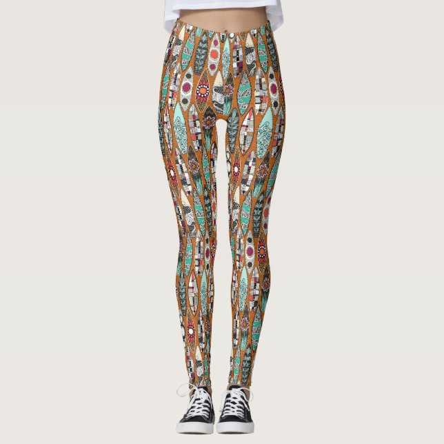 Orange Surfbretter Leggings (Vorderseite)