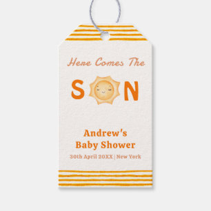 Orange Süß Hier Kommt Der Sohn Baby Shower Geschenkanhänger