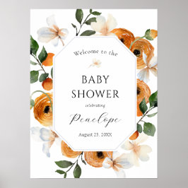 Orange Süsse Baby Dusche Begrüßungszeichen Poster