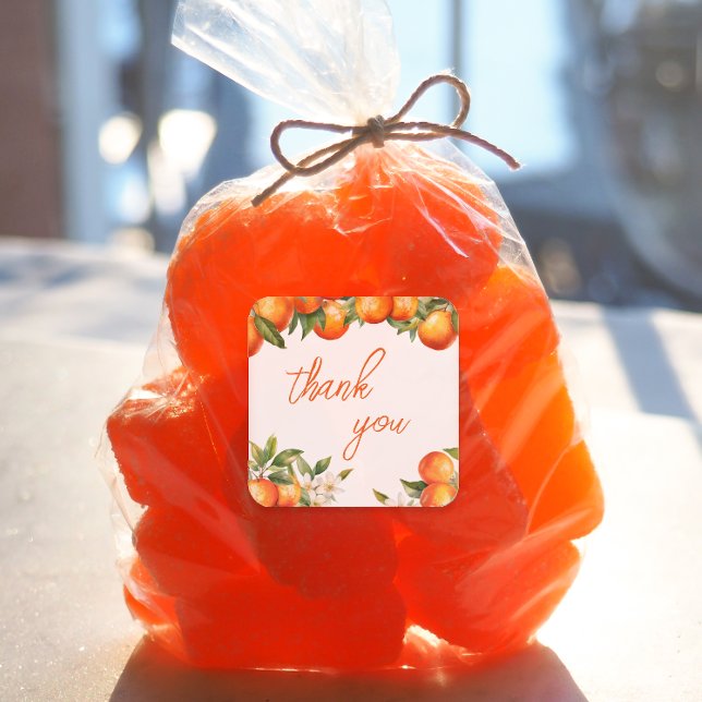 Orange Süsse Vielen Dank Quadratischer Aufkleber (Little Cutie party favor sticker)