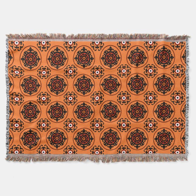 Orange Suzani Muster Decke (Vorderseite)