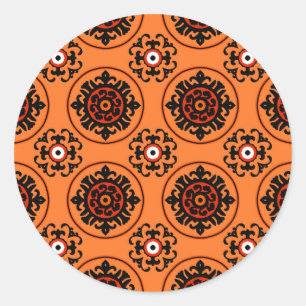 Orange Suzani Muster Runder Aufkleber