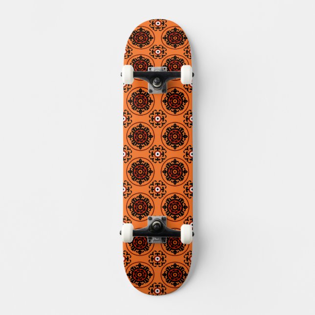 Orange Suzani Muster Skateboard (Vorderseite)