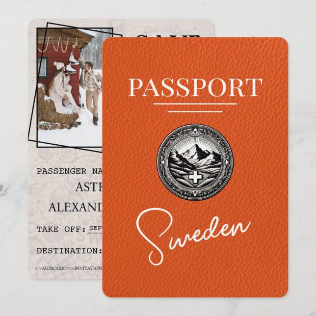 Orange Sweden Passport Save the Date (Vorne/Hinten)