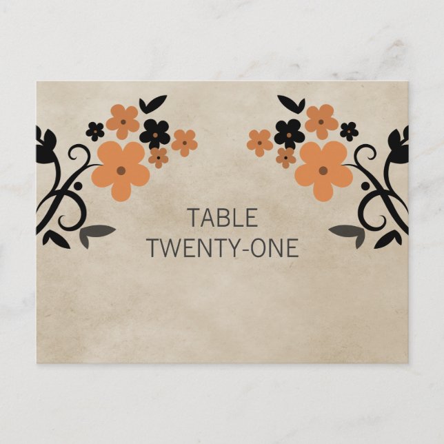 Orange Sweet Vintag Floral Tischnummer Postkarte (Vorderseite)