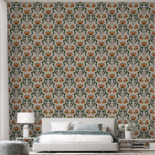 Orange Symmetrische Jugendstil-Blume Tapete