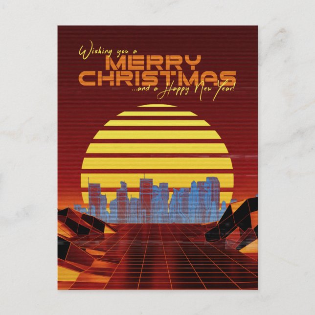 Orange Synthwave Christmas Feiertagspostkarte (Vorderseite)