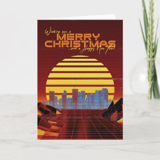 Orange Synthwave Weihnachtskarte Feiertagskarte