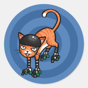 Orange Tabby auf rollerskates Runder Aufkleber
