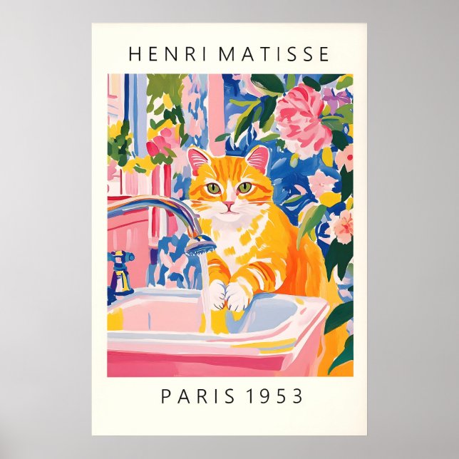 Orange Tabby Cat Art Print Matisse Style Bathroom Poster (Vorne)
