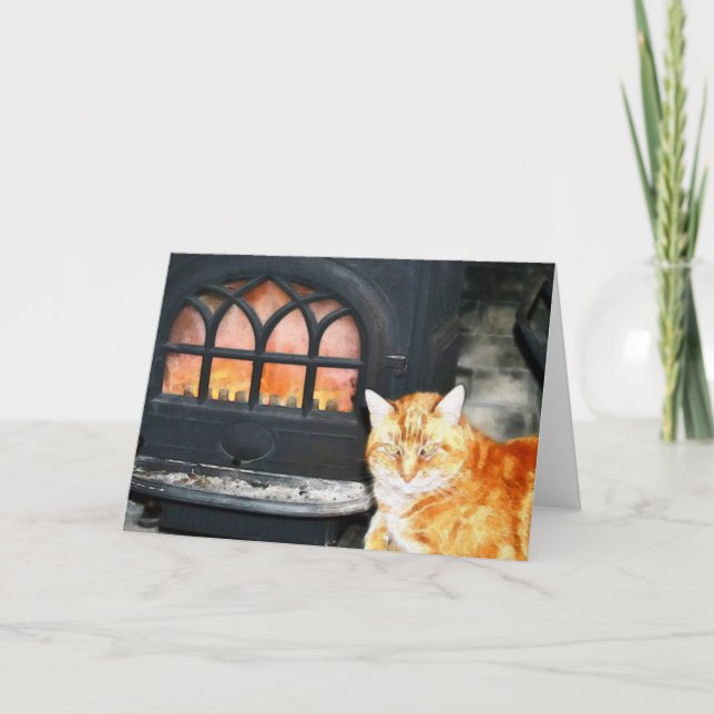 Orange Tabby Cat By Fire Note Card Karte (Vorderseite)