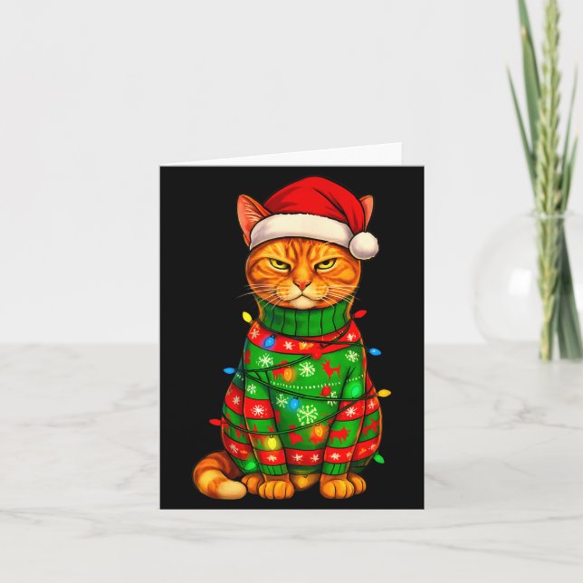 Orange Tabby Cat Christmas Lights Funny Santa Holi Karte (Vorderseite)