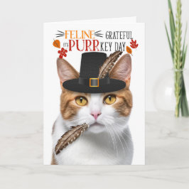 Orange Tabby Cat Feline Grateful for PURRkey Day Feiertagskarte