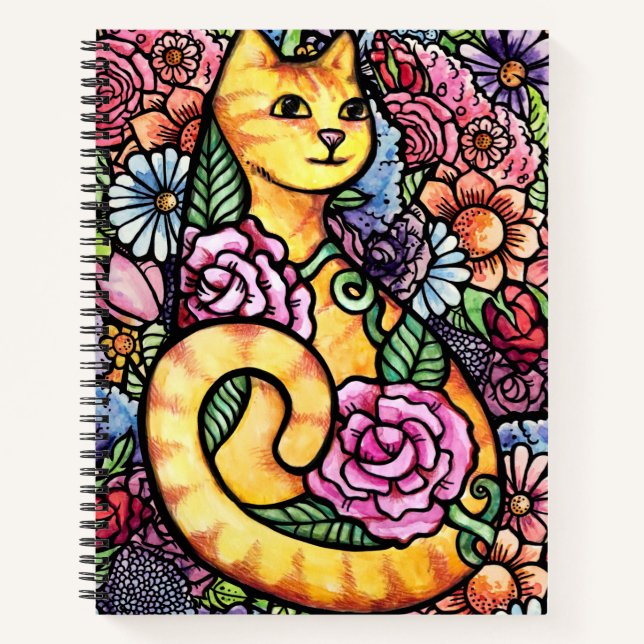 Orange Tabby Cat Flower Garden Notizbuch (Vorderseite)