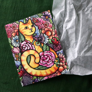 Orange Tabby Cat Flower Garden Postkarte
