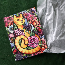 Orange Tabby Cat Flower Garden Postkarte