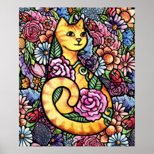 Orange Tabby Cat Garden Poster
