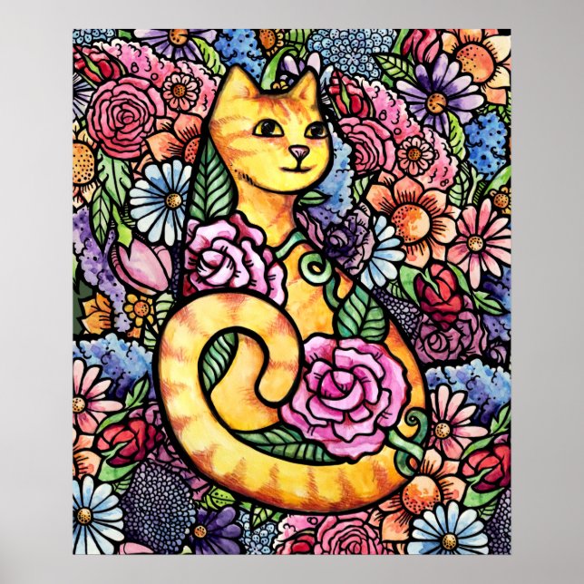 Orange Tabby Cat Garden Poster (Vorne)