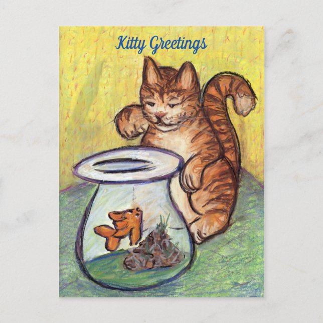 Orange Tabby Cat Goldfish Lover Custom Postkarten (Vorderseite)