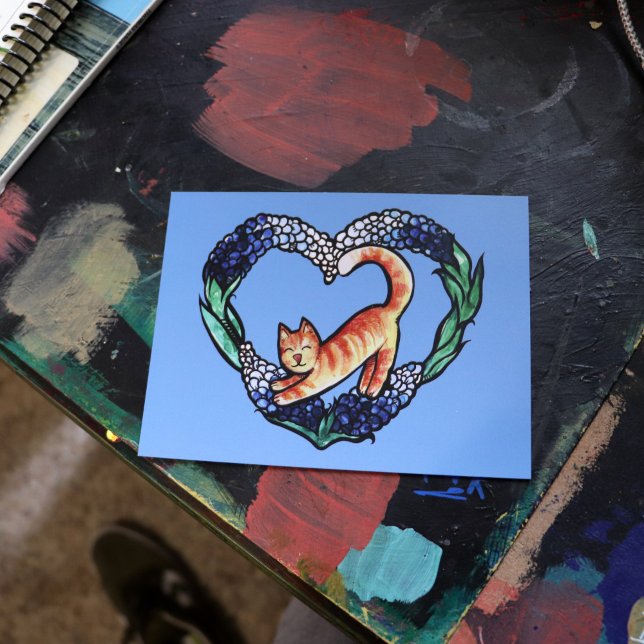 Orange Tabby Cat Heart Art Niedliche Texas Bluebon Postkarte (Von Creator hochgeladen)