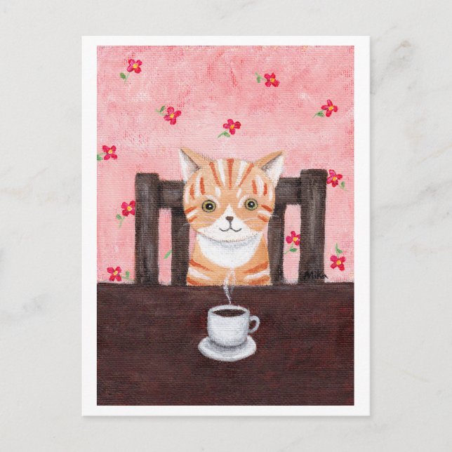 Orange Tabby Cat Kaffeemaschine Abbildung Postkart Postkarte (Vorderseite)