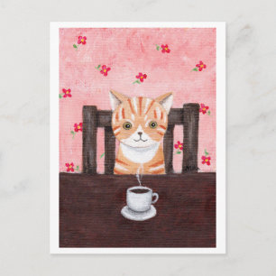 Orange Tabby Cat Kaffeemaschine Illustration Postk Postkarte