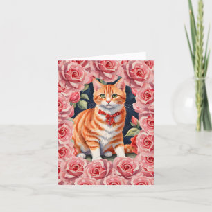 Orange Tabby Cat Meow-tastic Floral Valentine Card Feiertagskarte