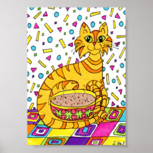 Orange Tabby Cat mit Cappuccino Mini Folk Poster