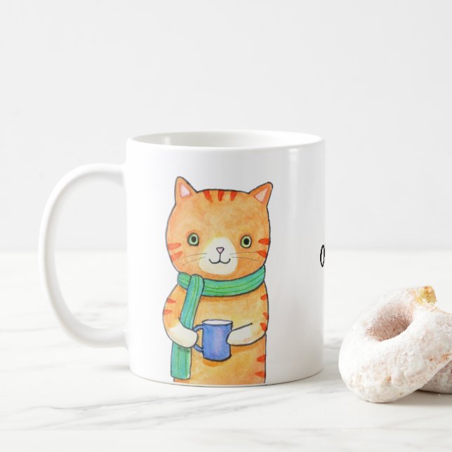 Orange Tabby Cat mit heißem Drink Funny Individuel Kaffeetasse (Mit Donut)
