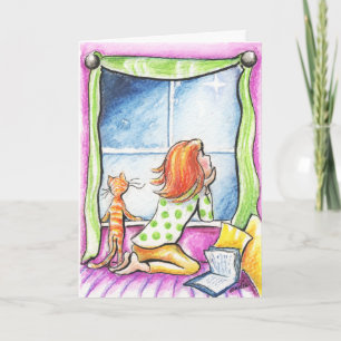 Orange Tabby Cat n Girl Custom Message Karte
