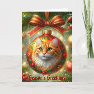 Orange Tabby Cat Ornament on a Christmas Card Feiertagskarte