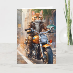 Orange Tabby Cat Out für einen Motorradfahrer Karte