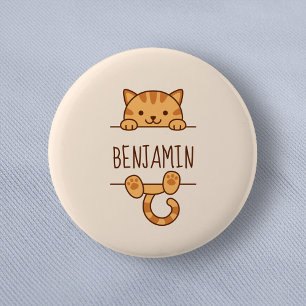 Orange Tabby Cat Peeking hinter Individuelle Name Button