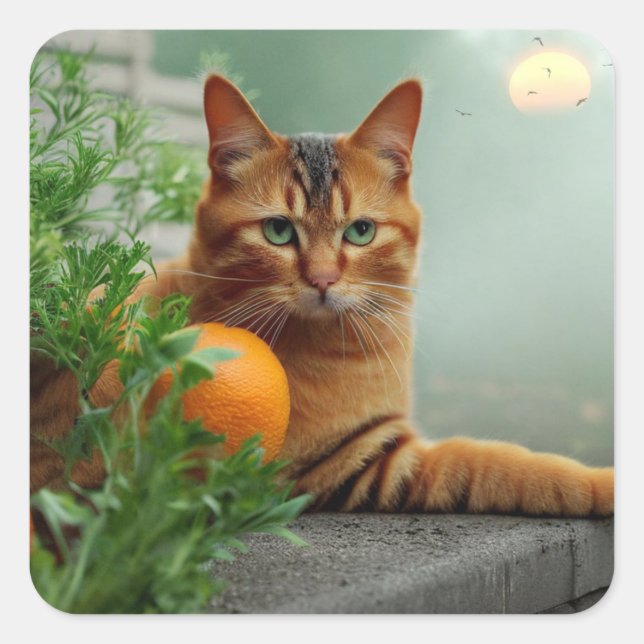 Orange Tabby Cat Quadratischer Aufkleber (Vorderseite)