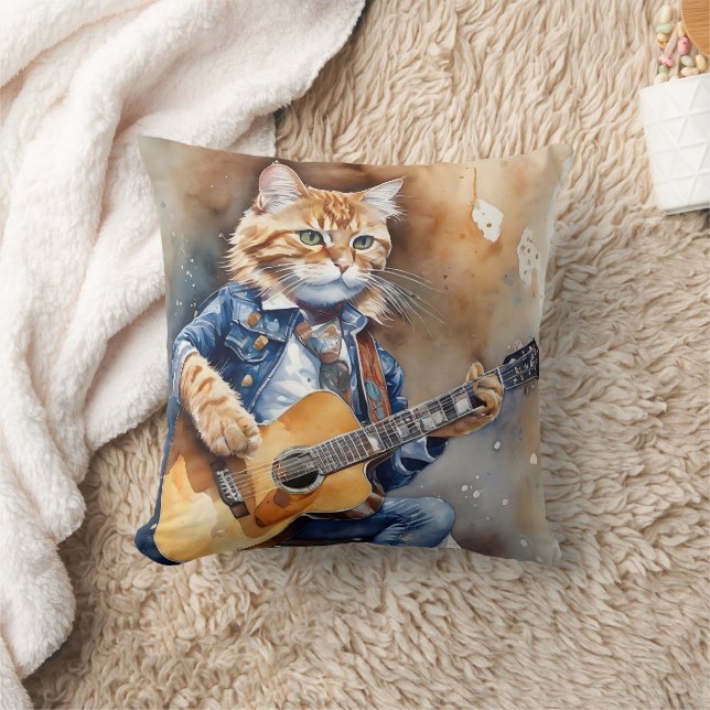 Orange Tabby Cat Rock Star Gitarre spielen Kissen (Decke)