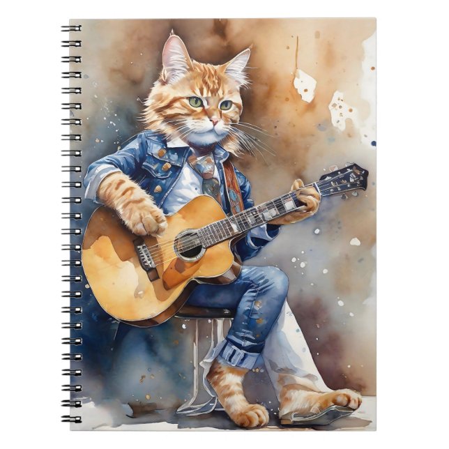 Orange Tabby Cat Rock Star Gitarre spielen Notizblock (Vorderseite)