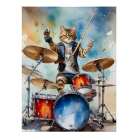 Orange Tabby Cat Rock Star Trommeln spielen