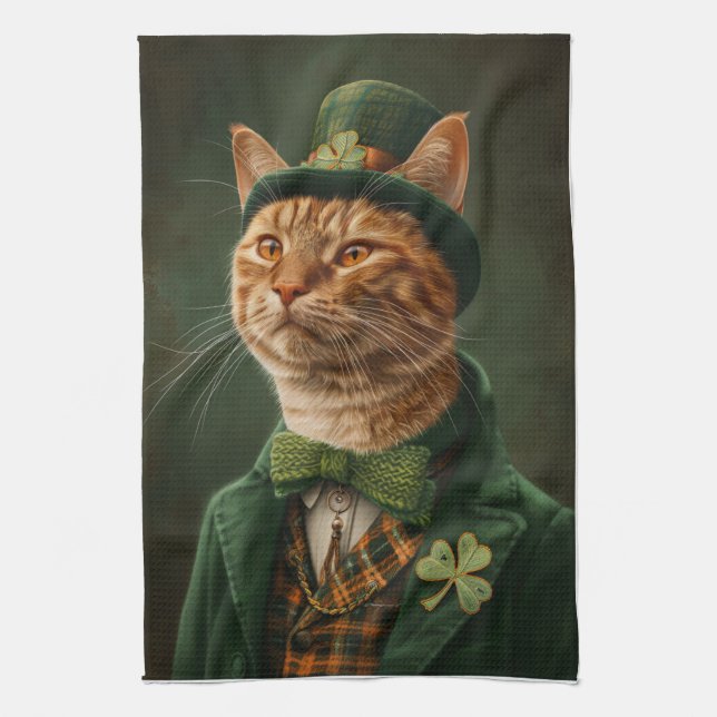 Orange Tabby Cat St. Patrick's Day Geschirrtuch (Vertikal)