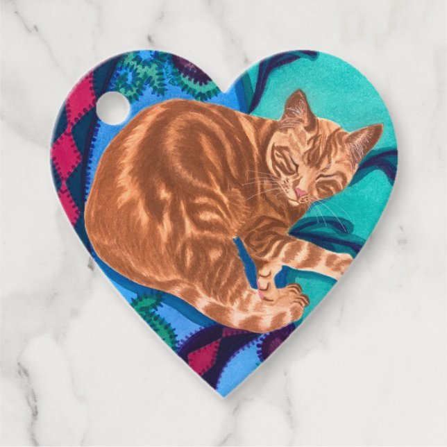 Orange Tabby Cat Watercolor Geschenkanhänger (Vorderseite)