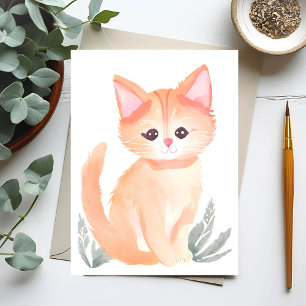 Orange Tabby Cat Watercolor Kitten Postkarte
