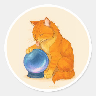 Orange Tabby cat with blue crystal ball  Runder Aufkleber